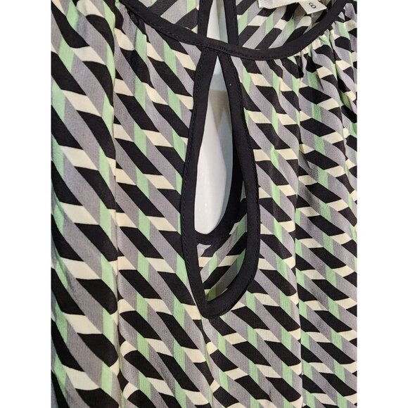 Vintage Milly of New York Geometric Print Silk Dress Sz 6 Keyhole Cap Sleeve - Picture 4 of 6